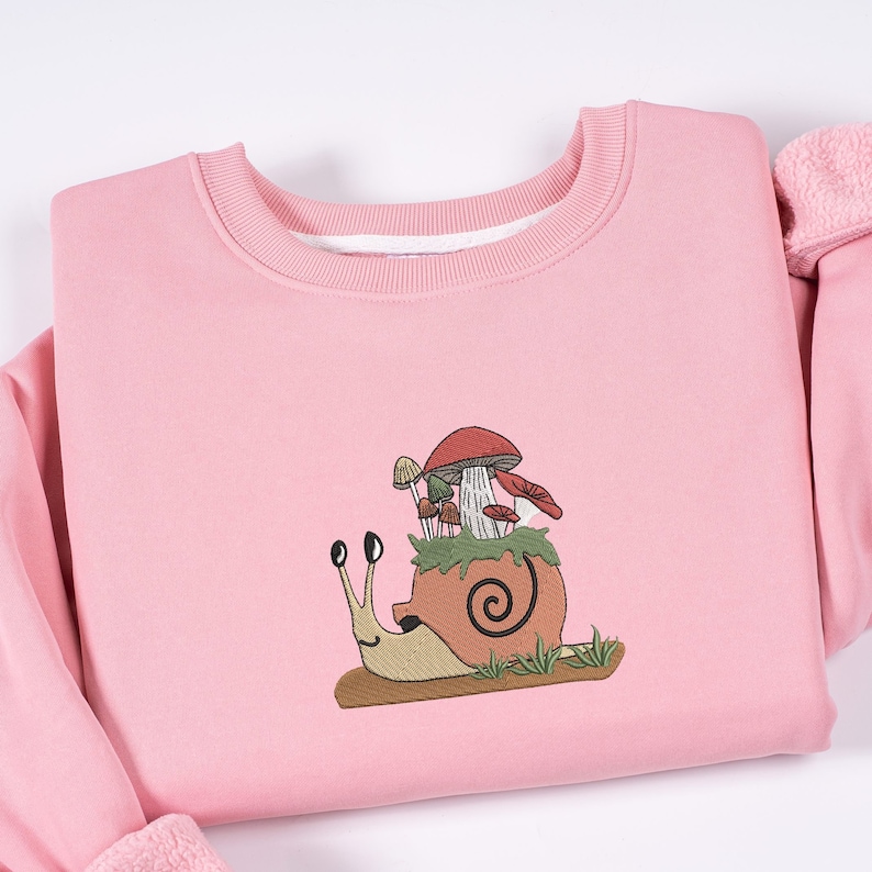 Embroidered Snail and Mushroom Tshirt Sweatshirt, Snail Shirt Embroidery, Mushroom Crew Neck Sweatshirt Hoodie, Cute Snail Tee, Gift for Her