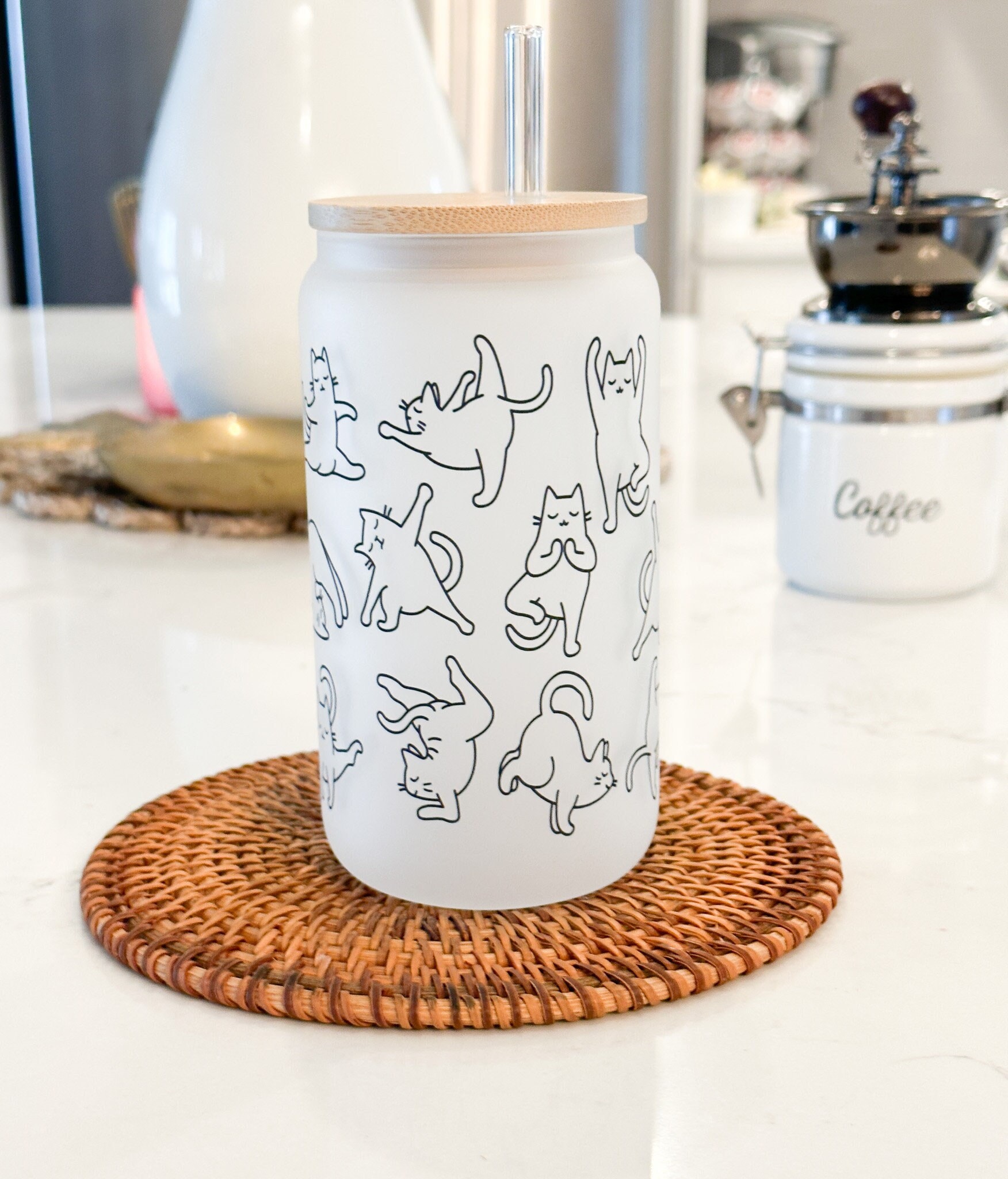 Cat and Yoga Frosted Can Glass, Fun … fashionstation