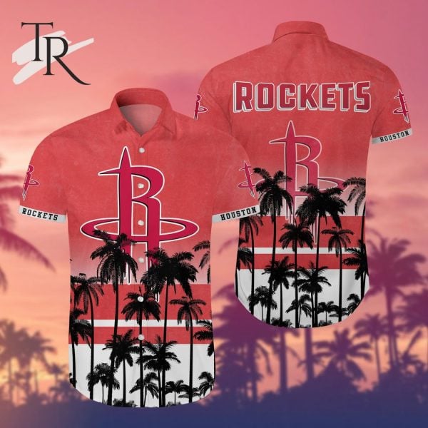 Nba Houston Rockets Tropical Palm Trees Pattern Team Logo 3D Hawaiian Shirt