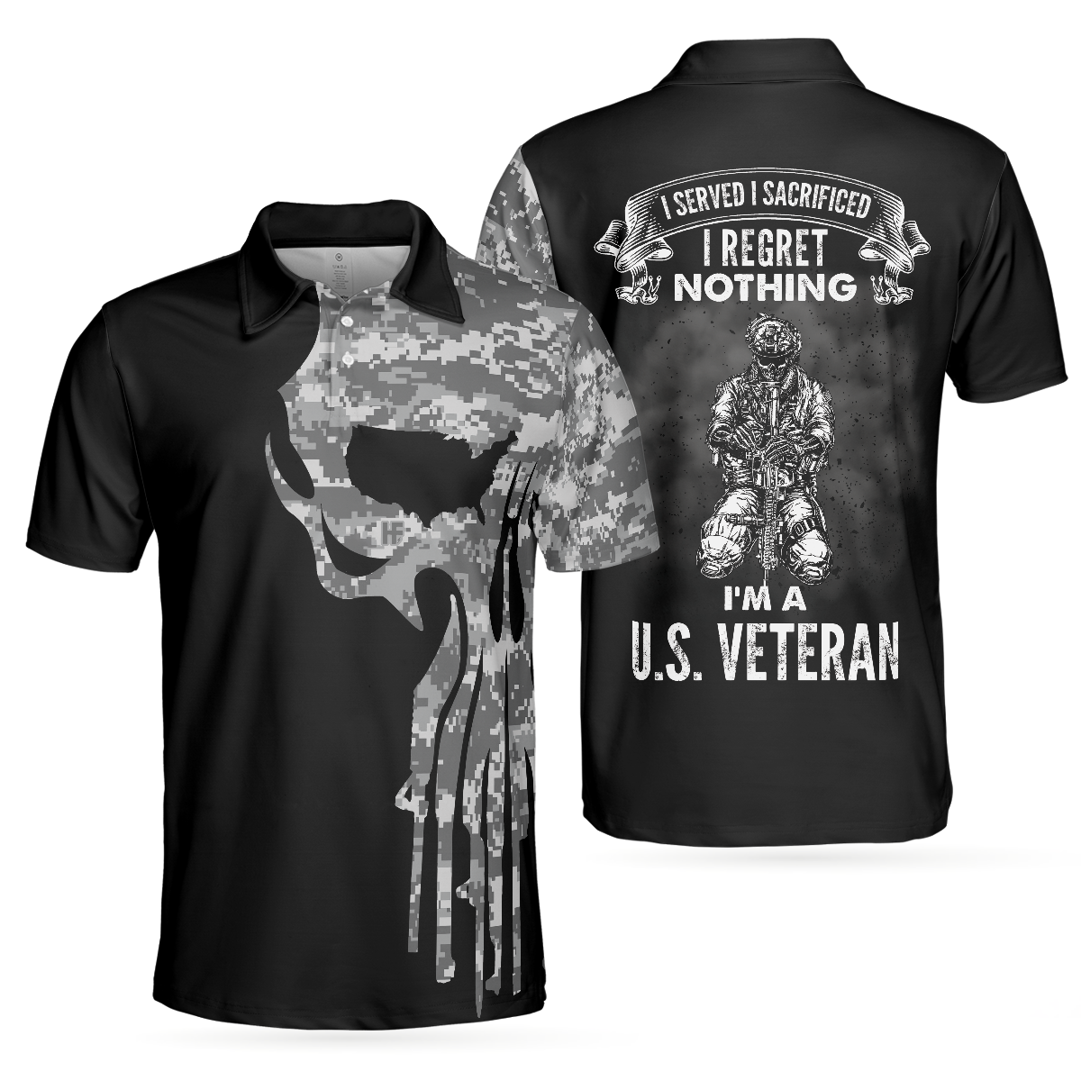 Men Polo Shirt - Us Veteran Men Polo Shirt, I Am An Us Veteran, Skull Camo Shirt For Retired Veterans, Best Veteran Day Polo Shirt For Men