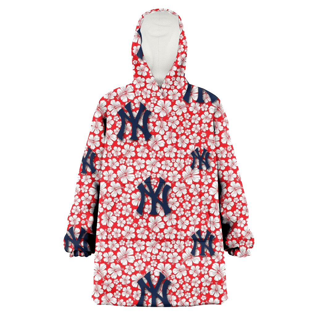 New York Yankees Tiny White Hibiscus Pattern Red Background 3D Printed Hoodie Blanket Snug Hoodie