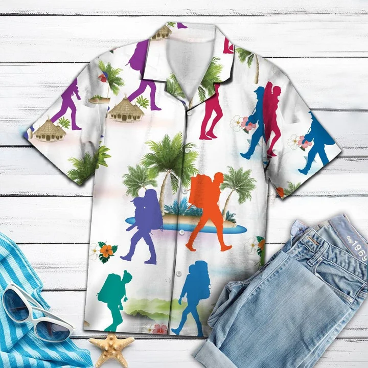 Colorful Hiking With Palm Trees Hawaiian Shirt For Men