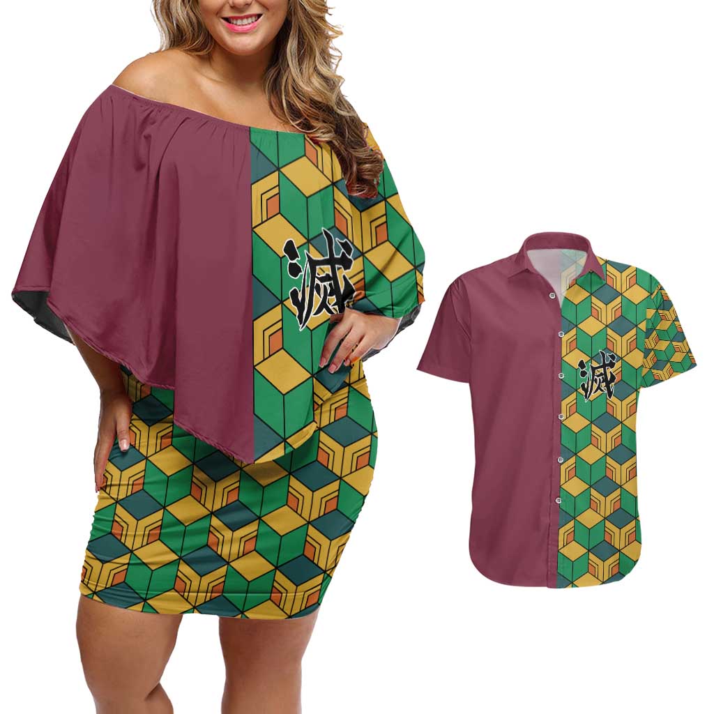 Tomioka Giyu Haori Demon Slayer Couples Matching Off Shoulder Short Dress And Hawaiian Shirt Anime Style Ts04