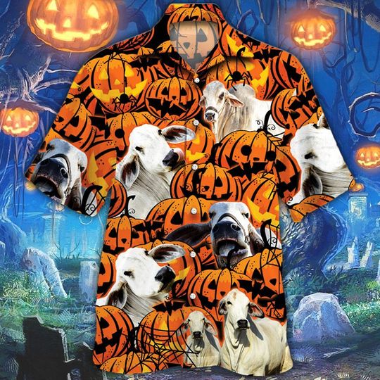 Happy Halloween Brahman Pumpkin All Over Printed 3D Hawaiian Shirt