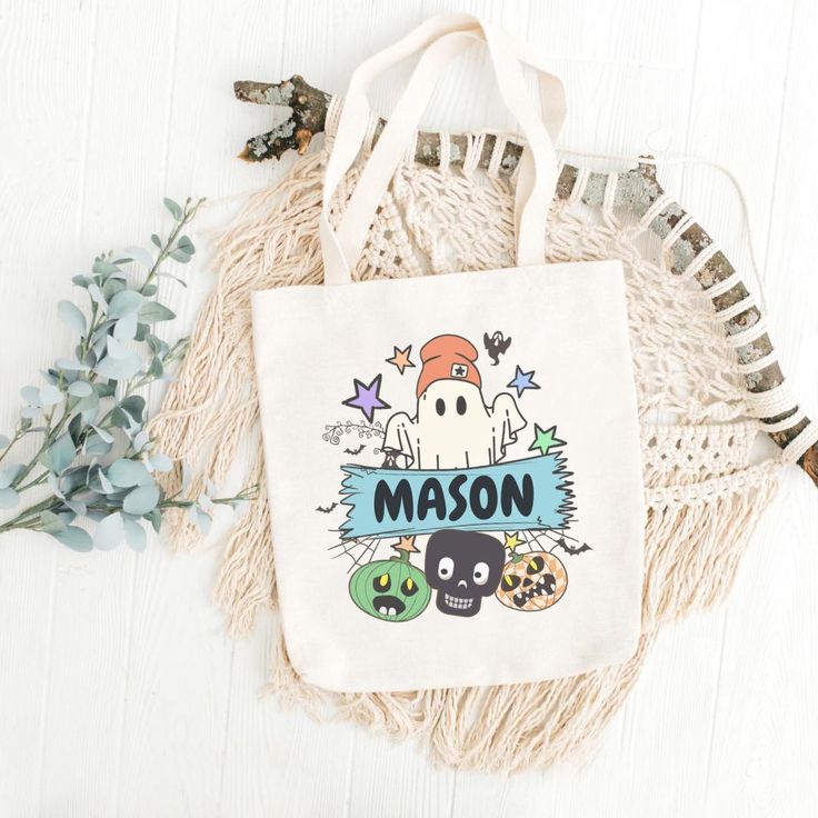 Custom Halloween Canvas Tote Bag, Rad Boy Ghost Bag, Trick or Treat Bag, Personalized Kids Bag, Character Halloween Bag, Best Tote Bags Ideas, Cute Tote Bags Ideas, Tote Bag Design Ideas, Girls Tote Bag, Best Canvas Tote Bags Ideas