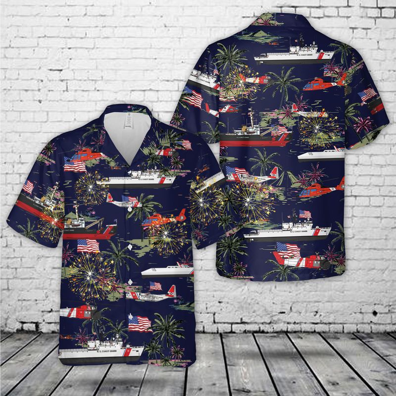 Us Coast Guard, 4Th Of July Hawaiian Shirt, Short Sleeve Hawaiian Shirt For Men