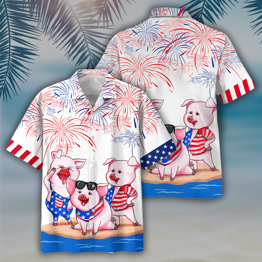 Pig 4Th Of July Hawaiian Shirt, Men’S Usa Patriotic Hawaiian Shirt, Patriotic Aloha Shirts