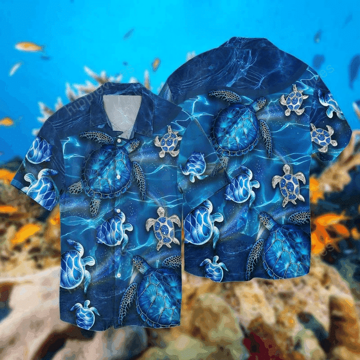 3D Turtles Blue Hawaiian Shirt, Gift For Turtle Lovers