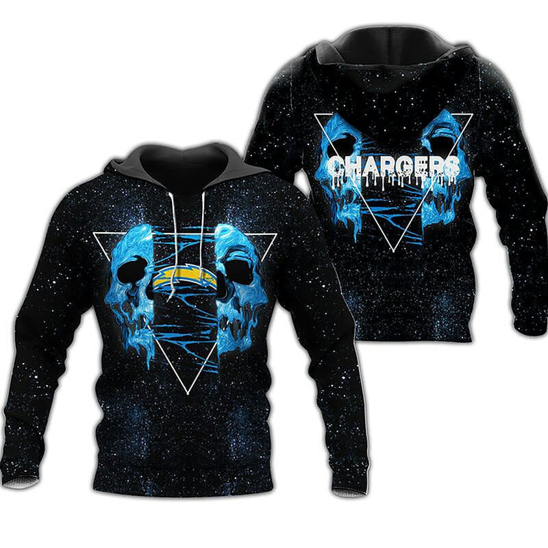 Sport-Team Los Angeles Chargers Black Blue Skull Pullover Hoodie V10 Aop Shirt