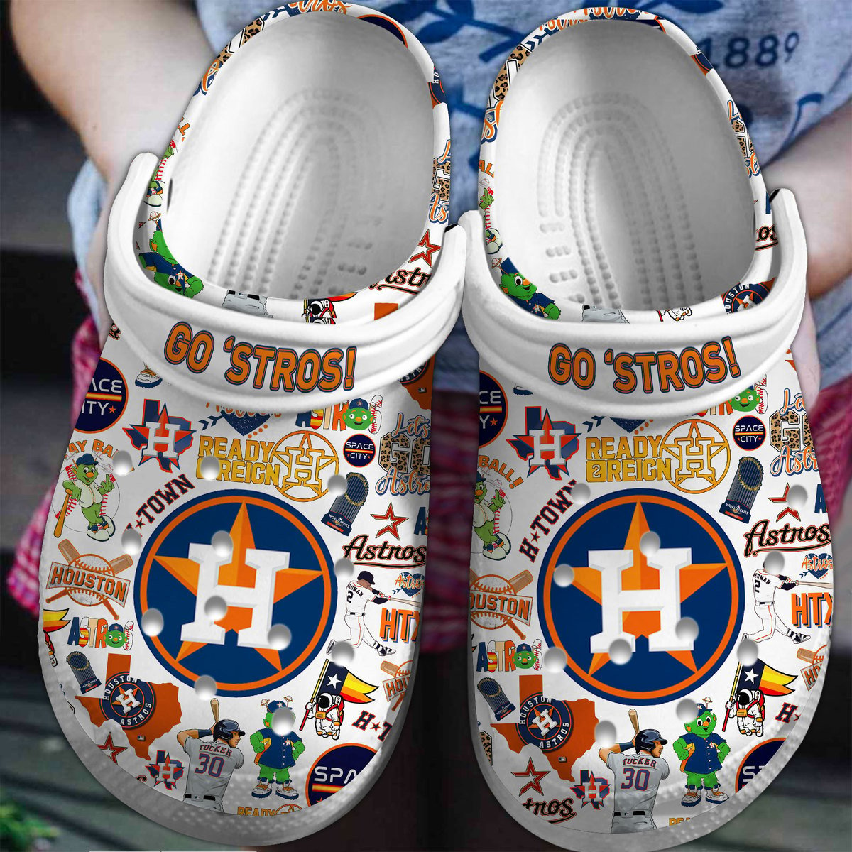 Houston Astros Logo Baseball MLB Cheer Mascot Go Stroke White Sander Crocss Classic Clogs Shoes Ver277