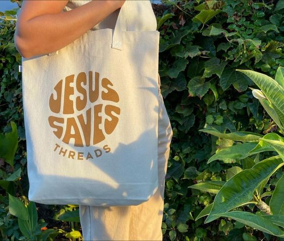 Jesus Saves Threads Tote Bag, Canvas Tote Bags, Tote Bag Design, Tote Bag Idea