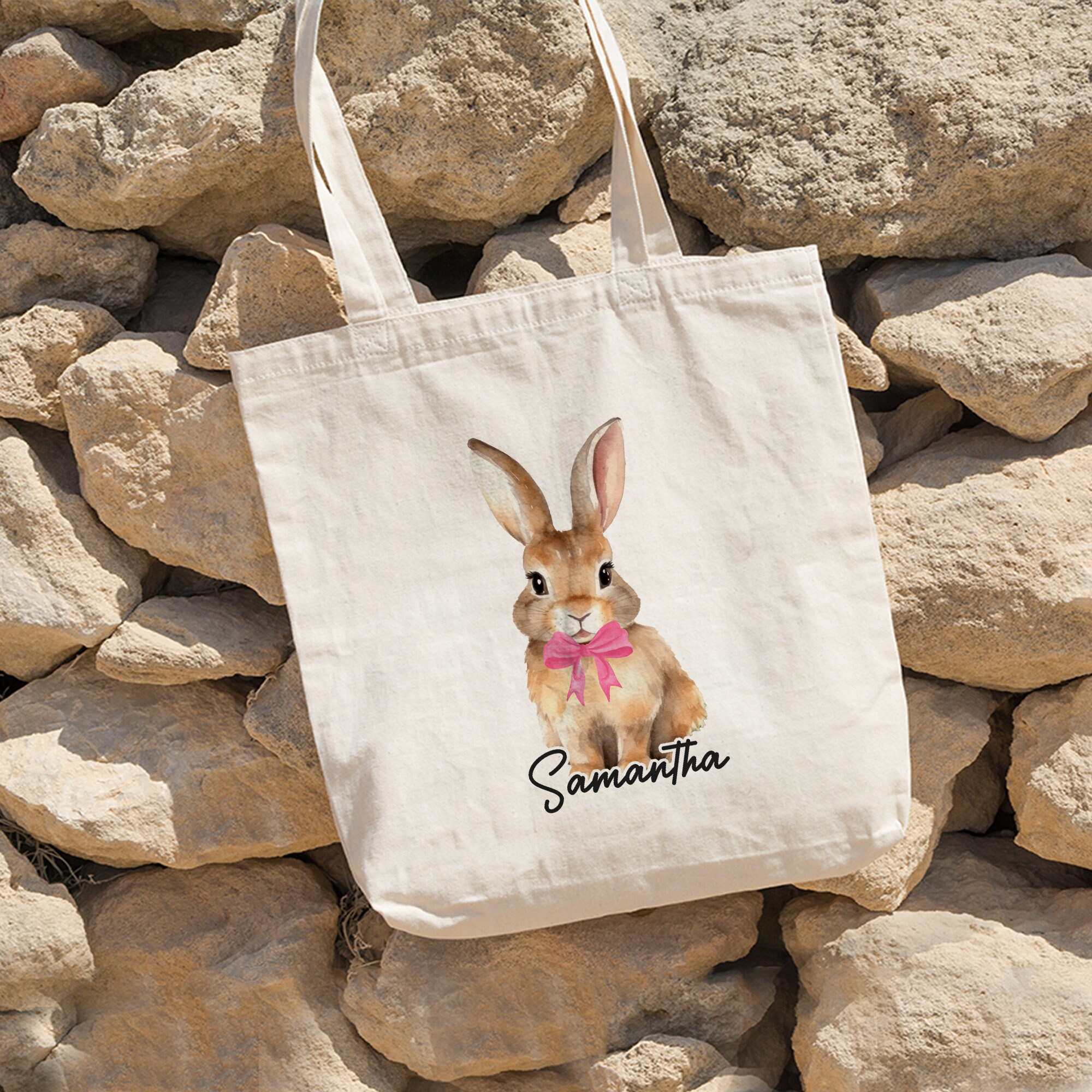 Easter Bunny Tote Bag, Coquette Easter Tote Bag, Bunny Easter Pink bow, Easter Tote Bag, Bow Bunny Tote Bag Gift, Eco-Friendly Tote Bag