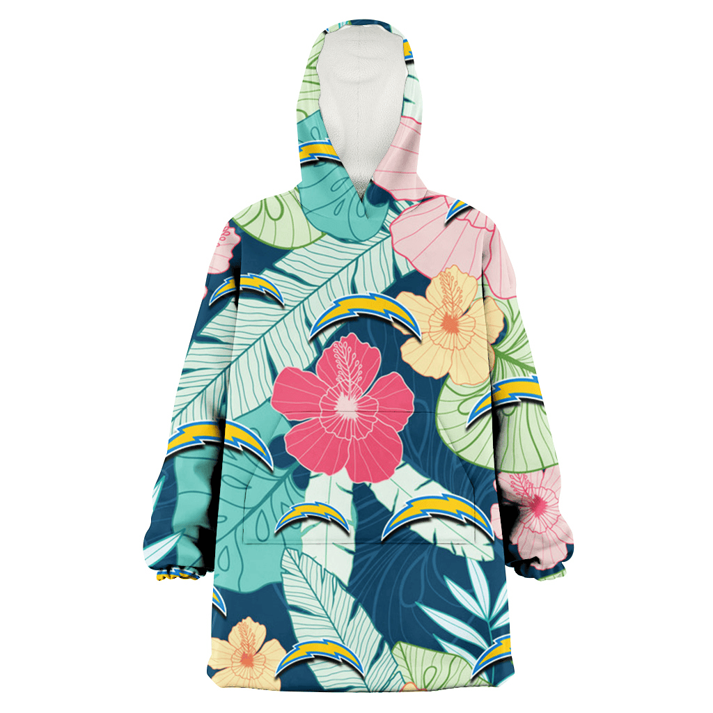 Los Angeles Chargers Colorful Sketch Hibiscus Dark Green Background 3D Printed Hoodie Blanket Snug Hoodie