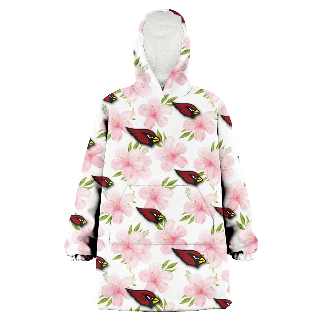 Arizona Cardinals Light Pink Hibiscus White Background 3D Printed Hoodie Blanket Snug Hoodie