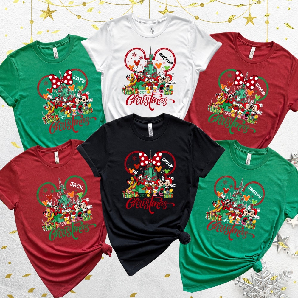 Disney Family Christmas Shirts, Custom Name Christmas Shirt, Christmas Party Shirt, Christmas Shirt, Disney Christmas Trip 2024 Shirt Teeloom