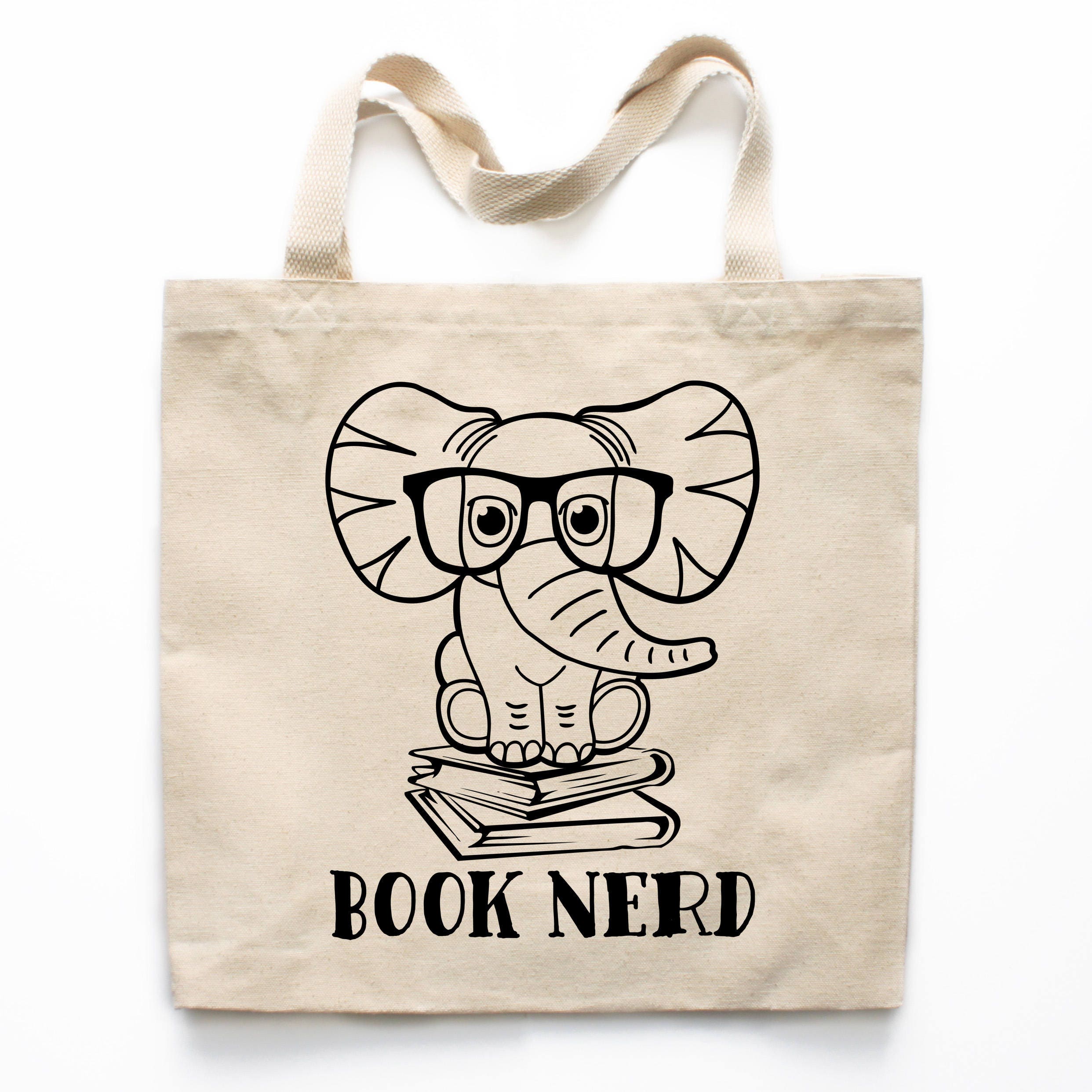 Elephant Book Nerd Bag, Book Lover Gift, Book Tote Bag, Book Lover Market Bag, Book Lover Shopping Bag, Reusable Grocery Bag 0337