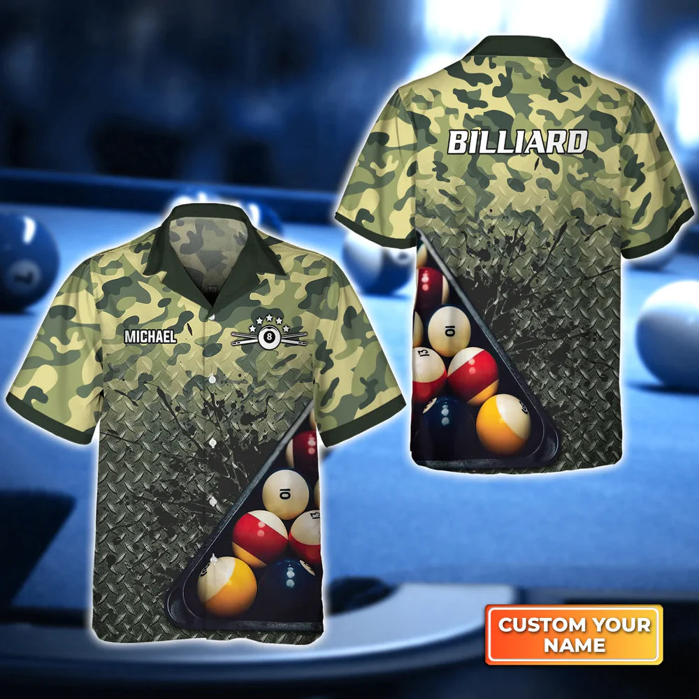 Green Camo Billiard 3D Hawaiian Shirt, Darts Hawaiian Shirt For Men, Women, Darts Team Shirt