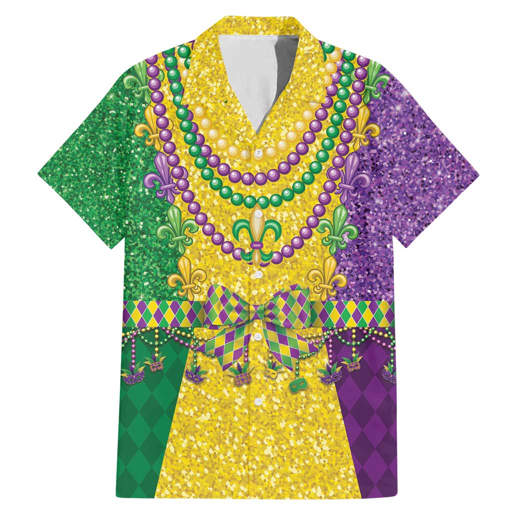 Teevintage - Graphic Tee - Mardi Gras Family Matching Mermaid Dress And Hawaiian Shirt Beadeds Necklace With Fleur De Lis Lt14