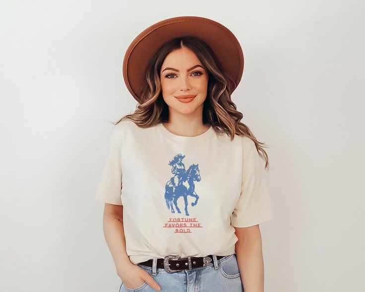 Fortune Favors the Bold Western Cowgirl Proverb American Country Rodeo Horse Retro Vintage T-Shirt