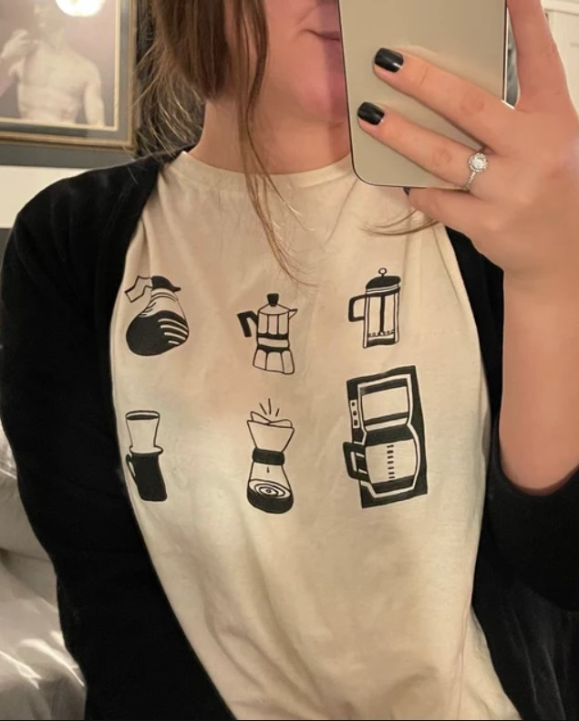 Coffee Screen Print Foodie Tee Shirt Outfit