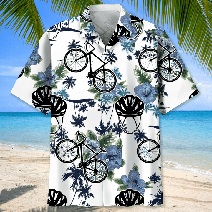 Cycling White Nature Hawaiian Shirt, Cycling Shirt, Cyclist Shirt, Bicycle Gift, Biking Gift, Bike Gift