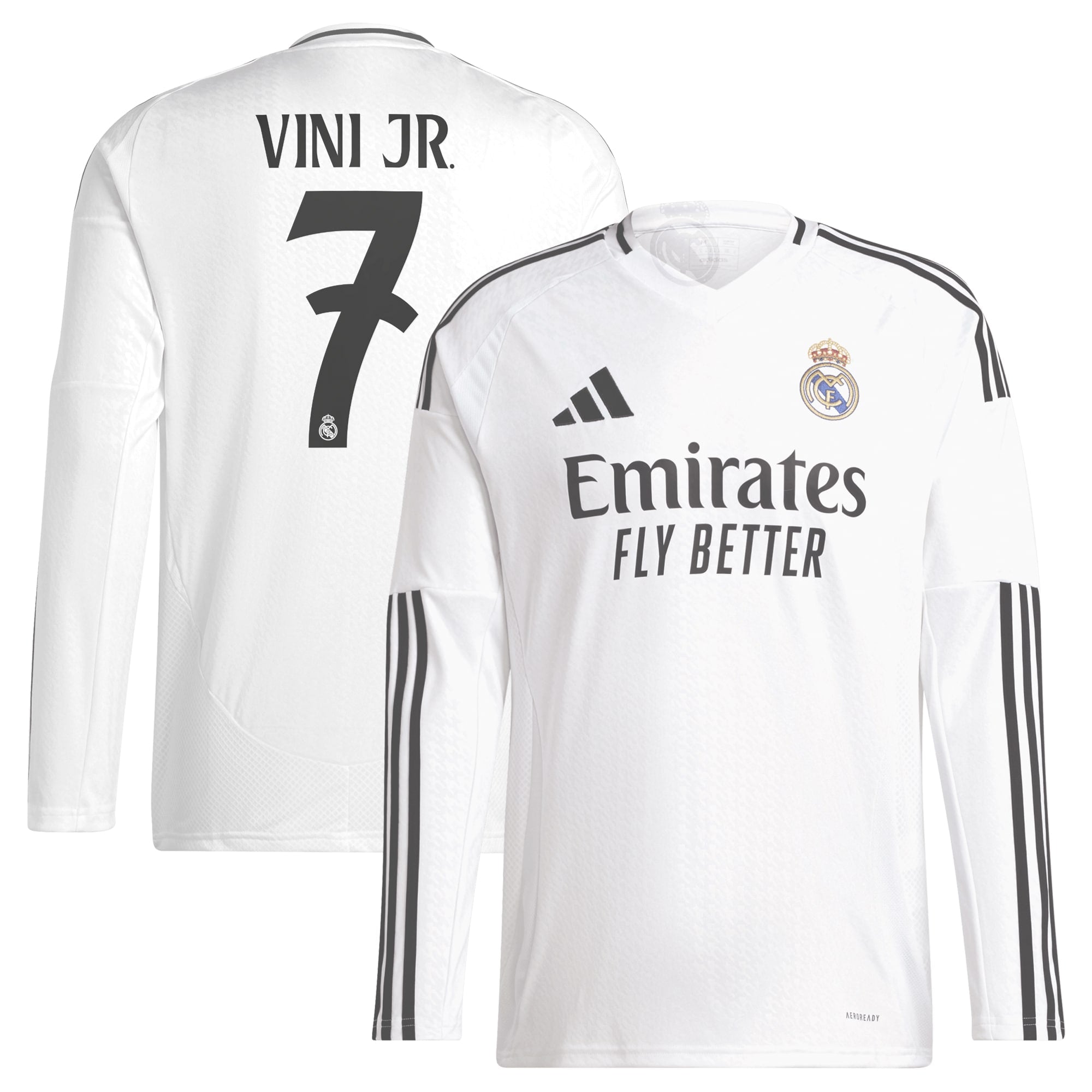 Vini Jr. Real Madrid Adidas 2024/25 Home Long Sleeve Player Jersey – White