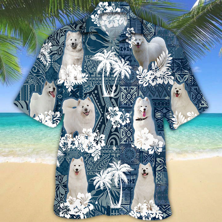 Samoyed Hawaiian Shirt, Hawaiian Shirt Vintage Floral Dog, Men’S Hawaiian Shirt, Women’S Hawaiian Shirt