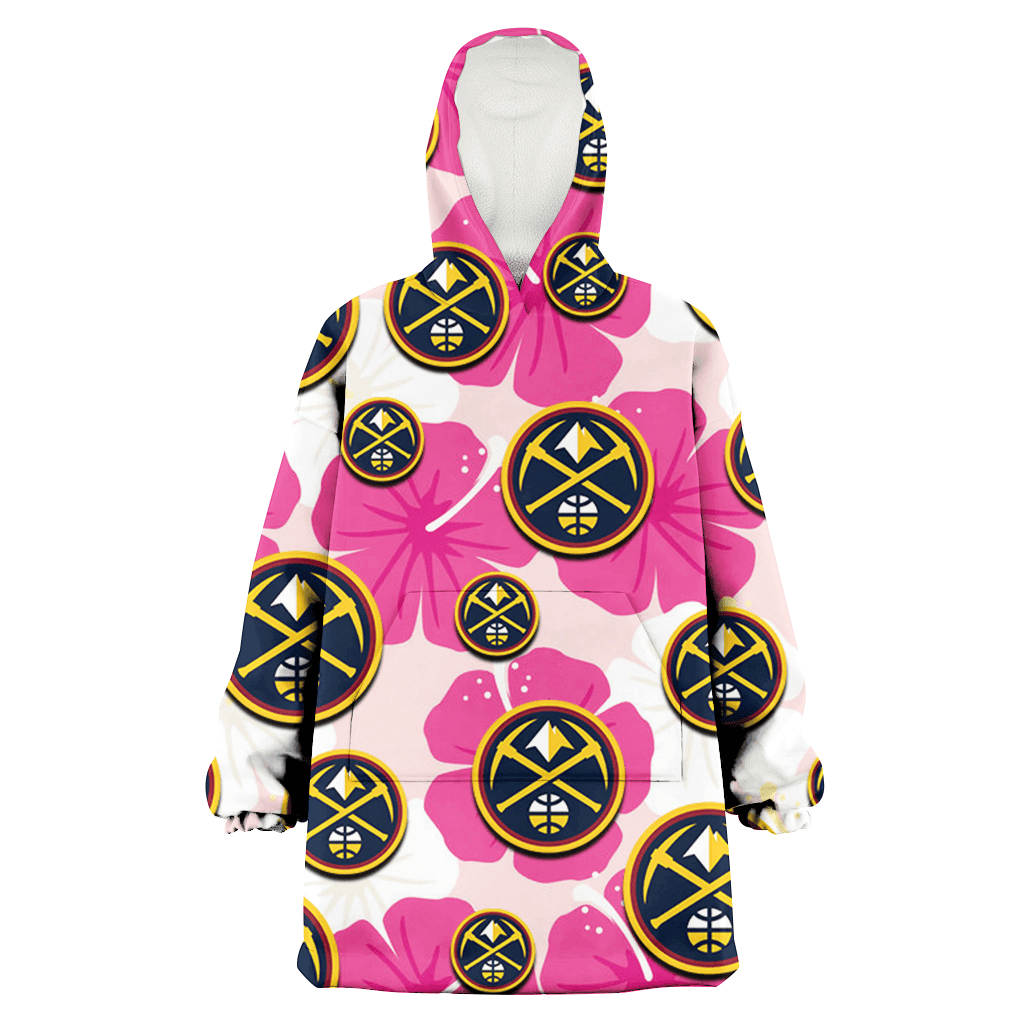 Denver Nuggets Pink White Hibiscus Misty Rose Background 3D Printed Hoodie Blanket Snug Hoodie