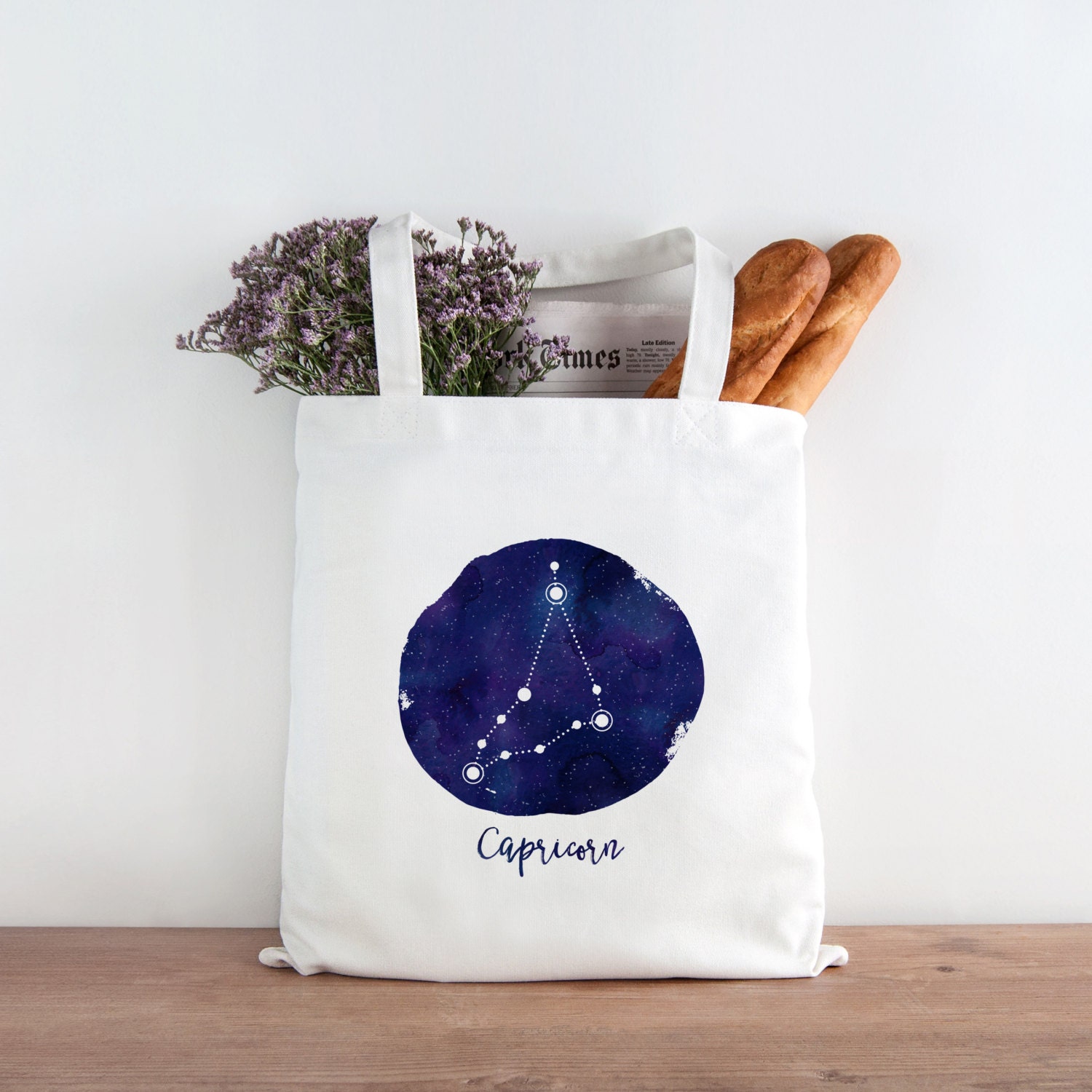 Astrology Tote Bag, Capricorn Constellation Art Tote Bag, Zodiac Tote, Celestial Tote Bag, Celestial Gift, Reusable Grocery Bag 0072