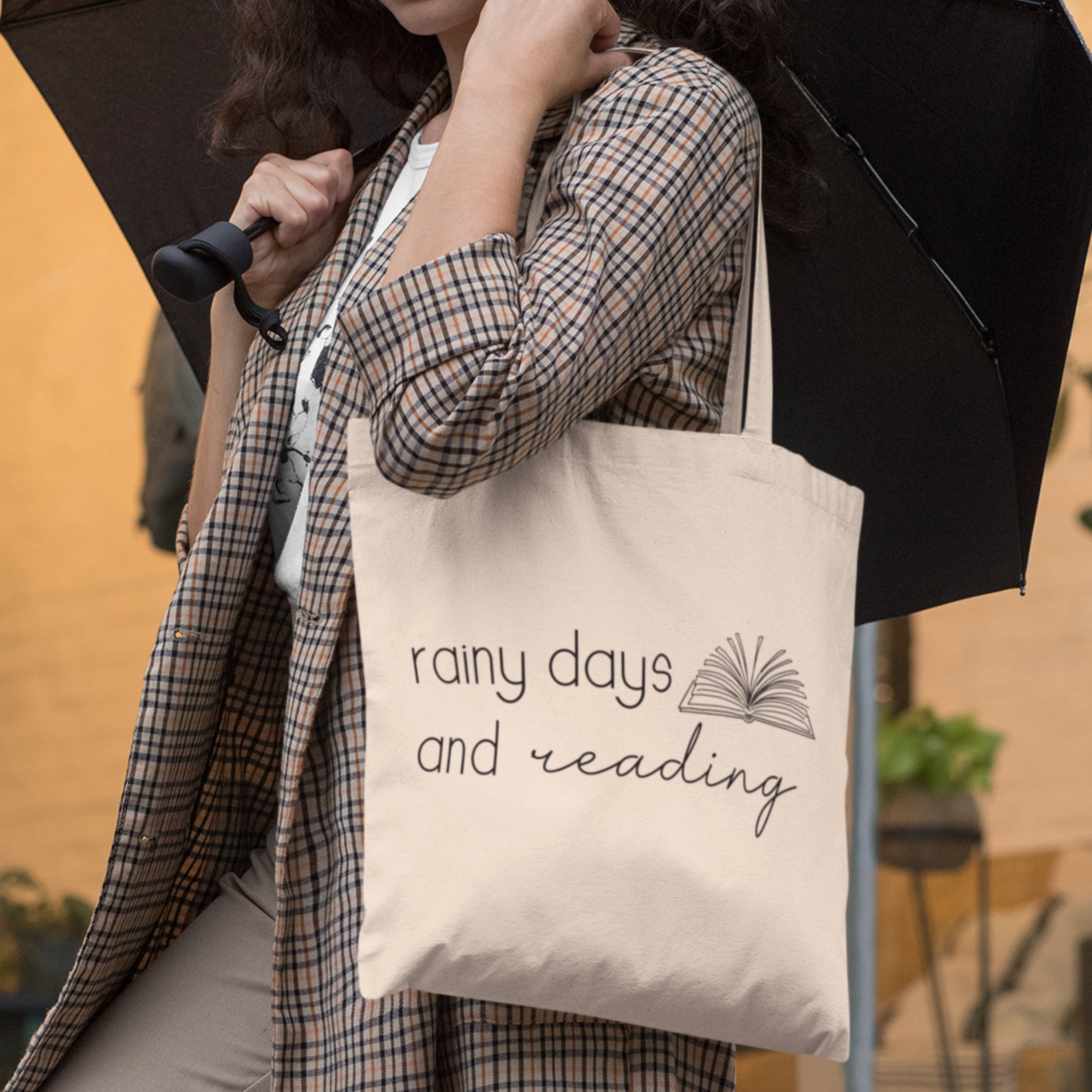 Rainy Days and Reading Canvas Tote Bag, Reading Tote, Bookish Tote Bag, Everyday Bag, Book Bag, Teacher Gifts, Holiday Gifts