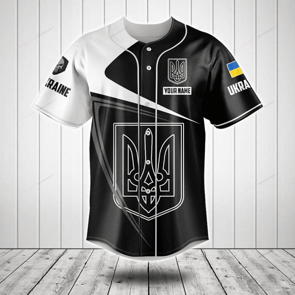 Merchcustom Ukraine Symbol Black And White Skull Custom Baseball Jersey For Fan