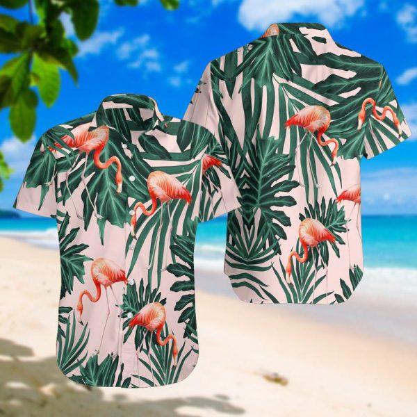 Tropical Flamingo Hawaiian Shirt, Flamingo Short Sleeve Hawaiian Aloha Shirt, Flamingo Hawaiian Shirt For Men, Women