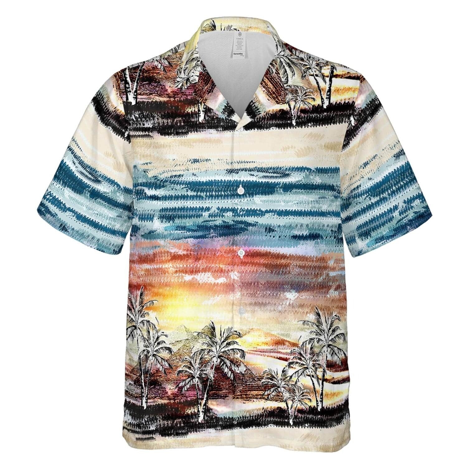 Hawaiian Camp Collar Short Sleeve Button Down Shirt Palms Art, 3D Hawaii Aloha Shirts