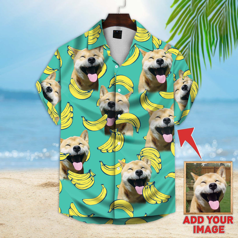 Custom Photo Dog Aloha Shirt, Dog Banana Pattern Short-Sleeve Hawaiian Shirt, Dog Hawaiian Shirt For Men, Women