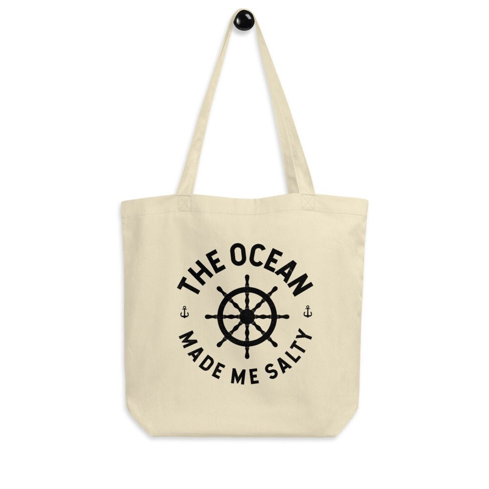 The Ocean Made Me Salty Eco Tote Bag -Beach Canvas Tote Bag, Surfing Tote Bag, Ocean Reusable Bag, Surfing Lover Bag, Beach Gift, Ocean Tote