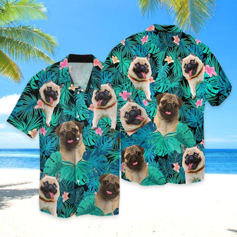 Pug Dog For Men And Women Graphic Print Short Sleeve Hawaiian Casual Shirt