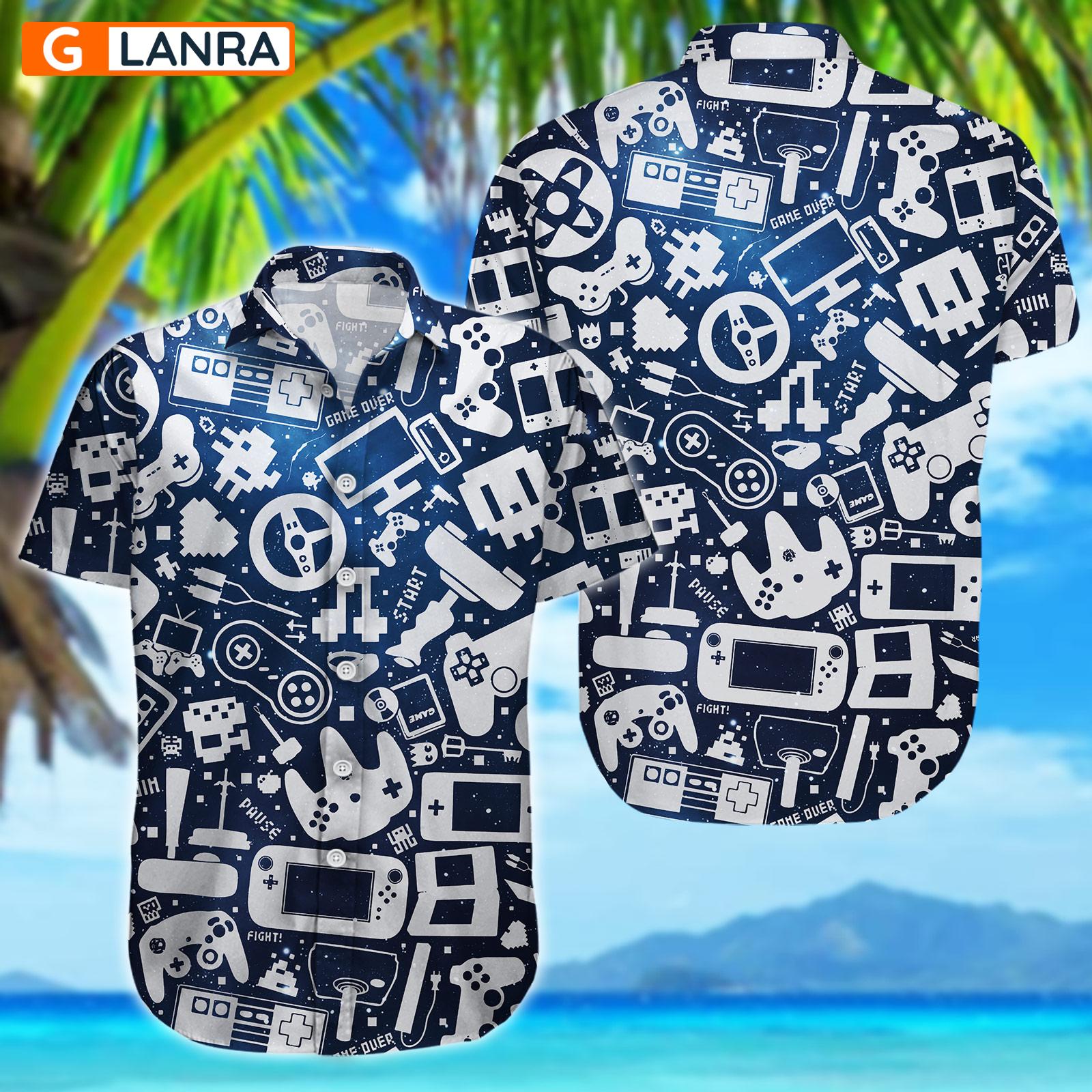 Video Games Pattern Button Shirt, Gamer Button Shirt, Gaming Hawaiian Shirt, Video Game Hawaiian Shirt, Game Shirt, Summer Shirt