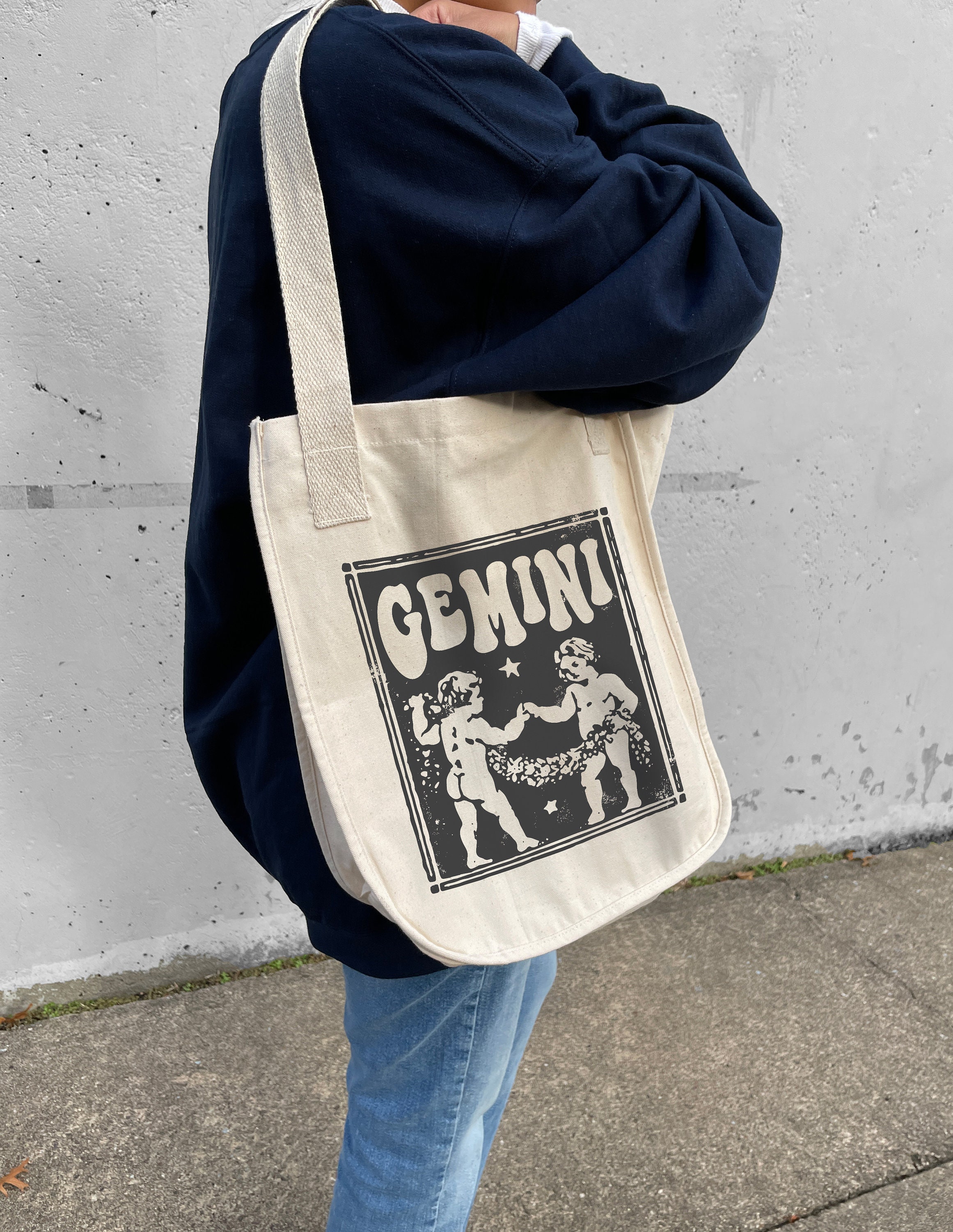 Gemini Aesthetic Tote Bag Trendy Tote Bag Zodiac Gift Gemini Birthday Gift Astrology Clothing Indie Clothes Cute Organic Cotton Market Bag