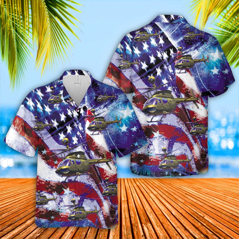 Us Army Bell Oh-58 Kiowa 4Th Of July Hawaiian Shirt