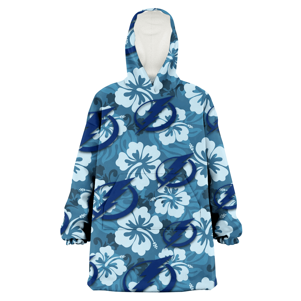 Tampa Bay Lightning Light Blue Hibiscus Blue Background 3D Printed Hoodie Blanket Snug Hoodie