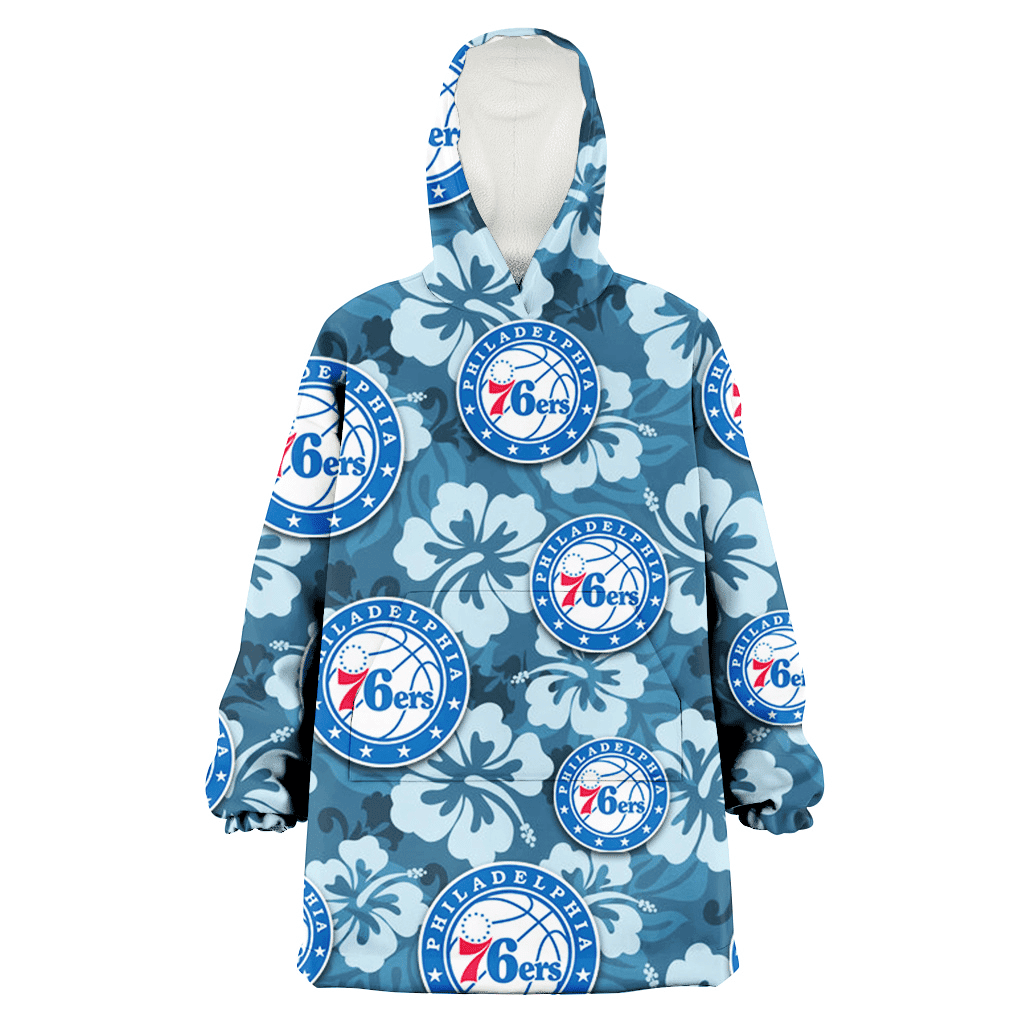 Philadelphia 76ers Light Blue Hibiscus Blue Background 3D Printed Hoodie Blanket Snug Hoodie