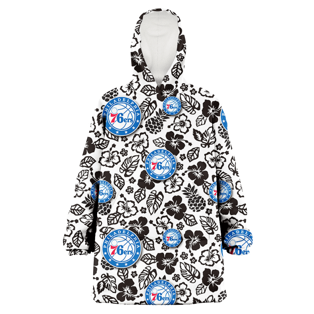 Philadelphia 76ers Black And White Hibiscus Leaf White Background 3D Printed Hoodie Blanket Snug Hoodie