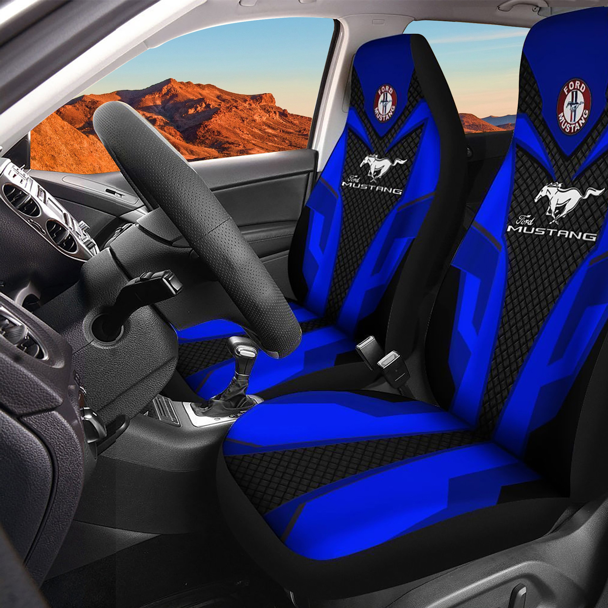 Ford Mustang Logo Car Seat Cover Set (Blue) CSC3378