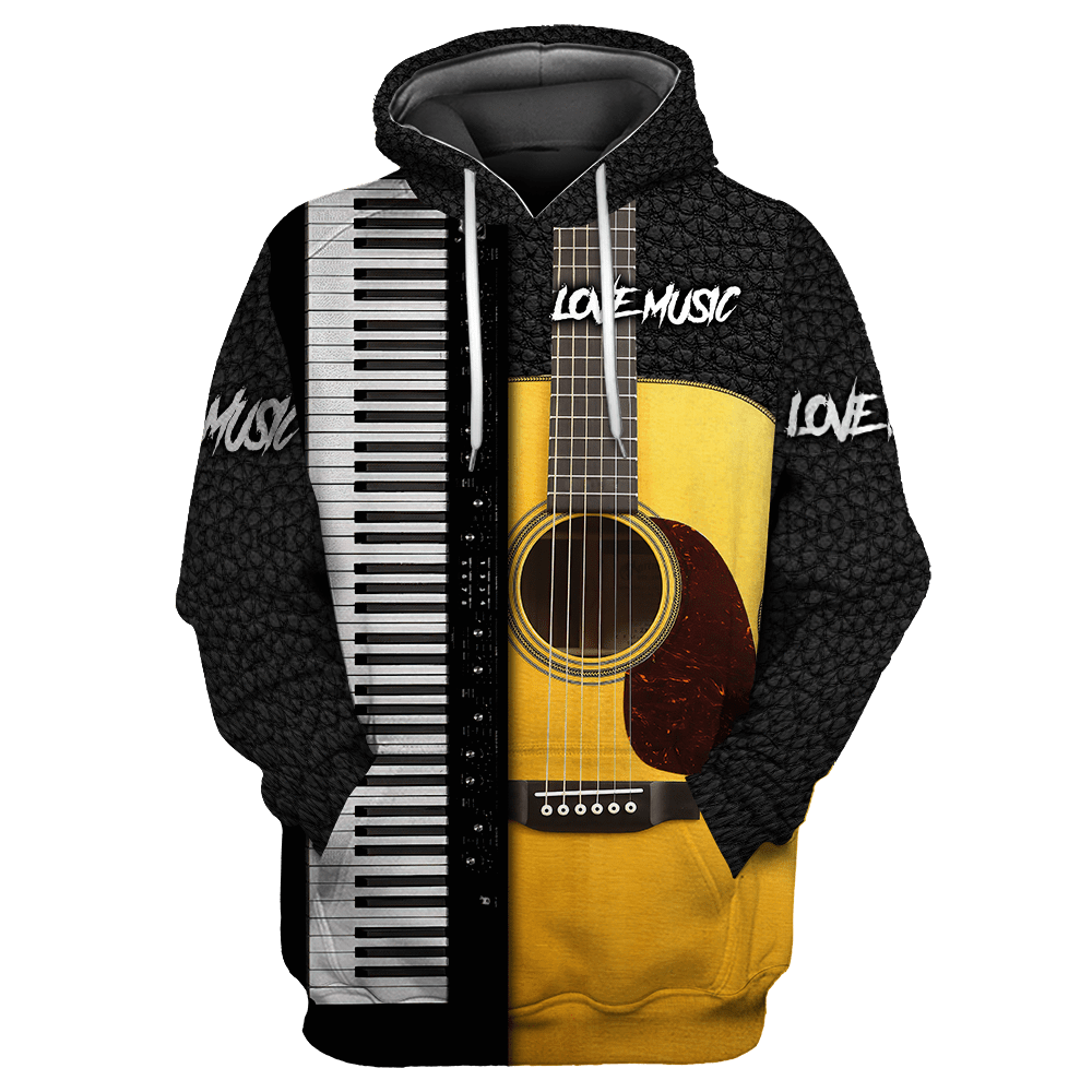 Piano Guitar Musical Instrument Hoodie For Men And Women 3D All Over Printed Custom Text Name