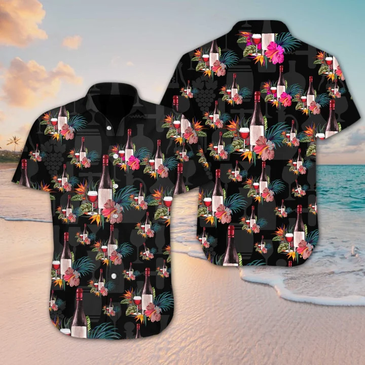 Wine Flower At Dark Night Hawaiian Shirt, Hawaiian Shirt For Men