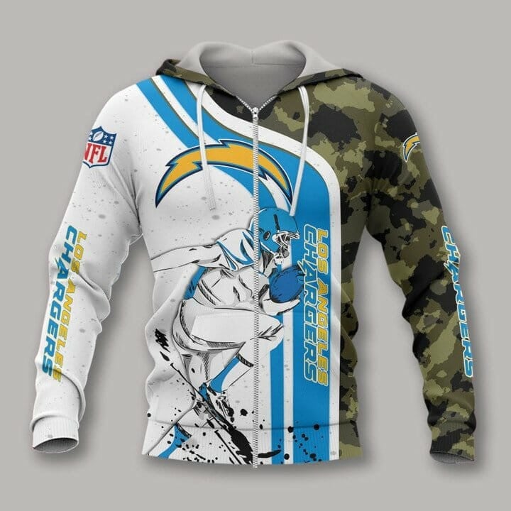Sport-Team Los Angeles Chargers White Blue Camo Pullover Hoodie & Zip Up Hoodie Aop Shirt