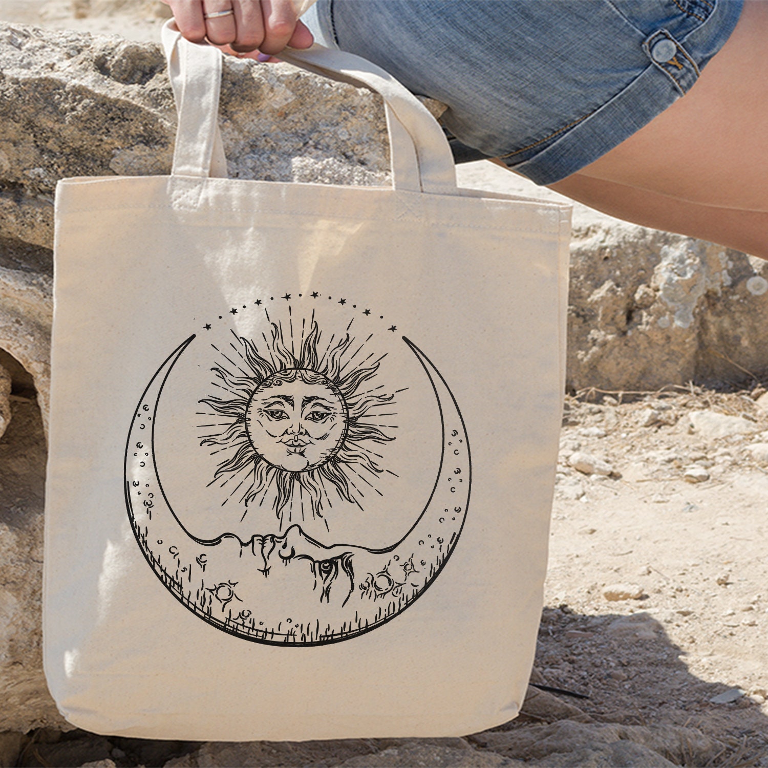 Mystical Sun and Moon Tote Bag, Sun Tote Bag, Moon Tote Bag, Basic Tote Bag, Shopping Bag, Canvas Tote Bag, Perfect Gift For Friends, Family