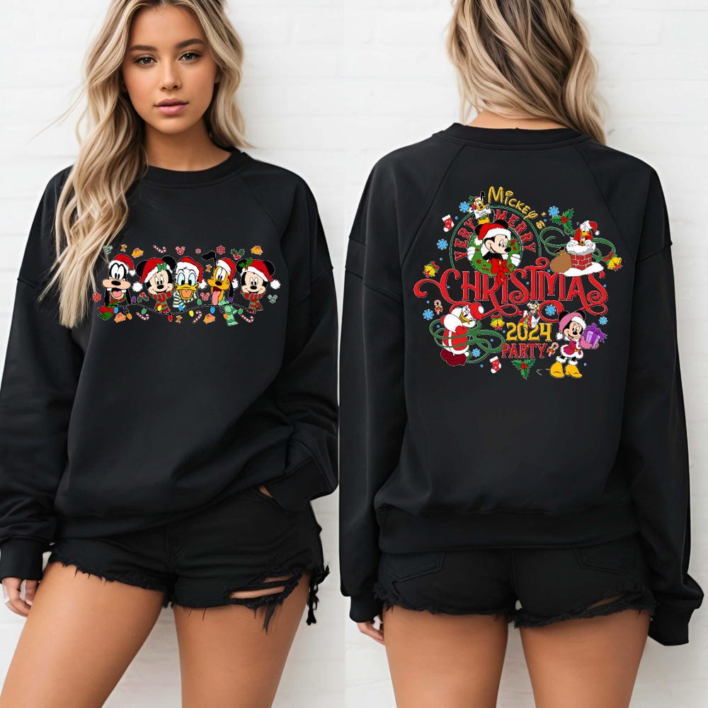 2-Sided Mickey'S Very Merry Christmas Party 2024 Shirt, Disney Santa Mickey And Friends Group Christmas Lights Shirt, Disneyland Xmas Tee Shirtnation Amarkshirts