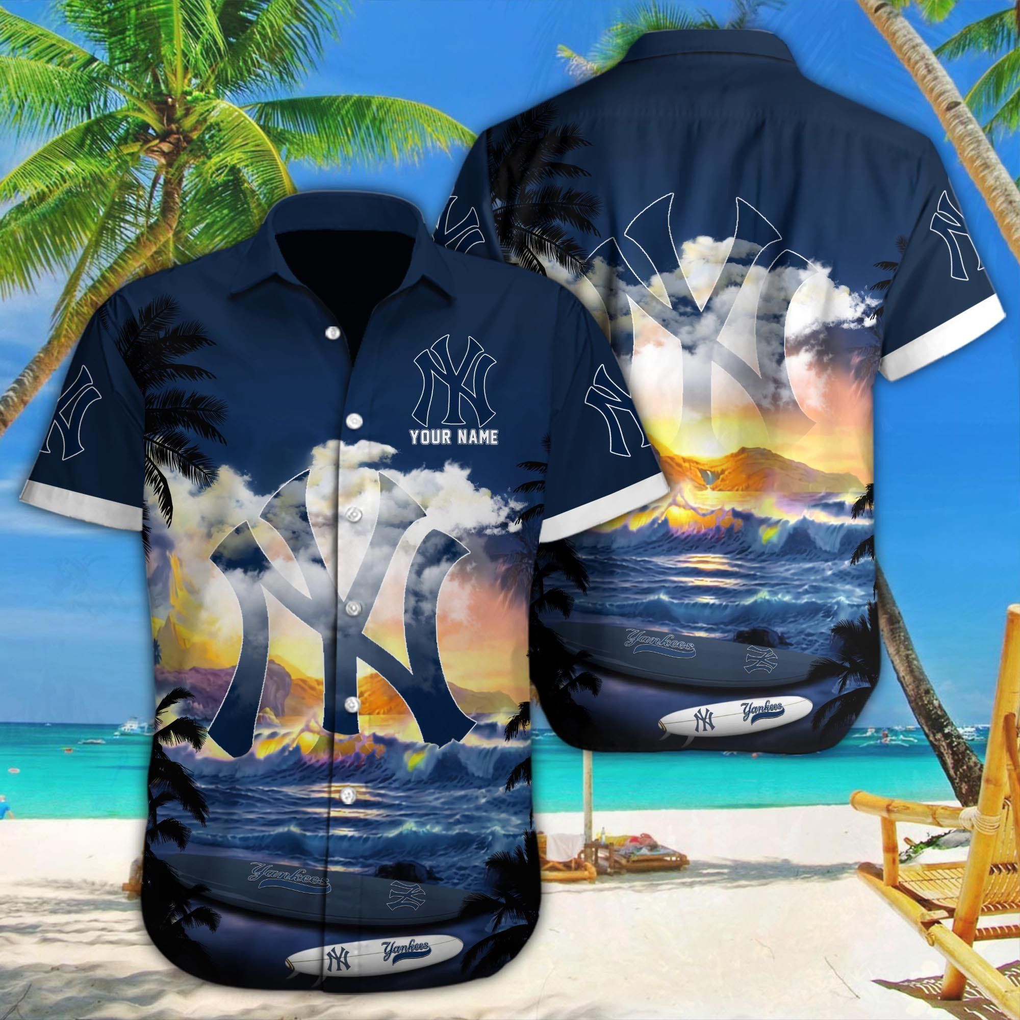 New York Yankees Hawaiian Shirt With Custom Name