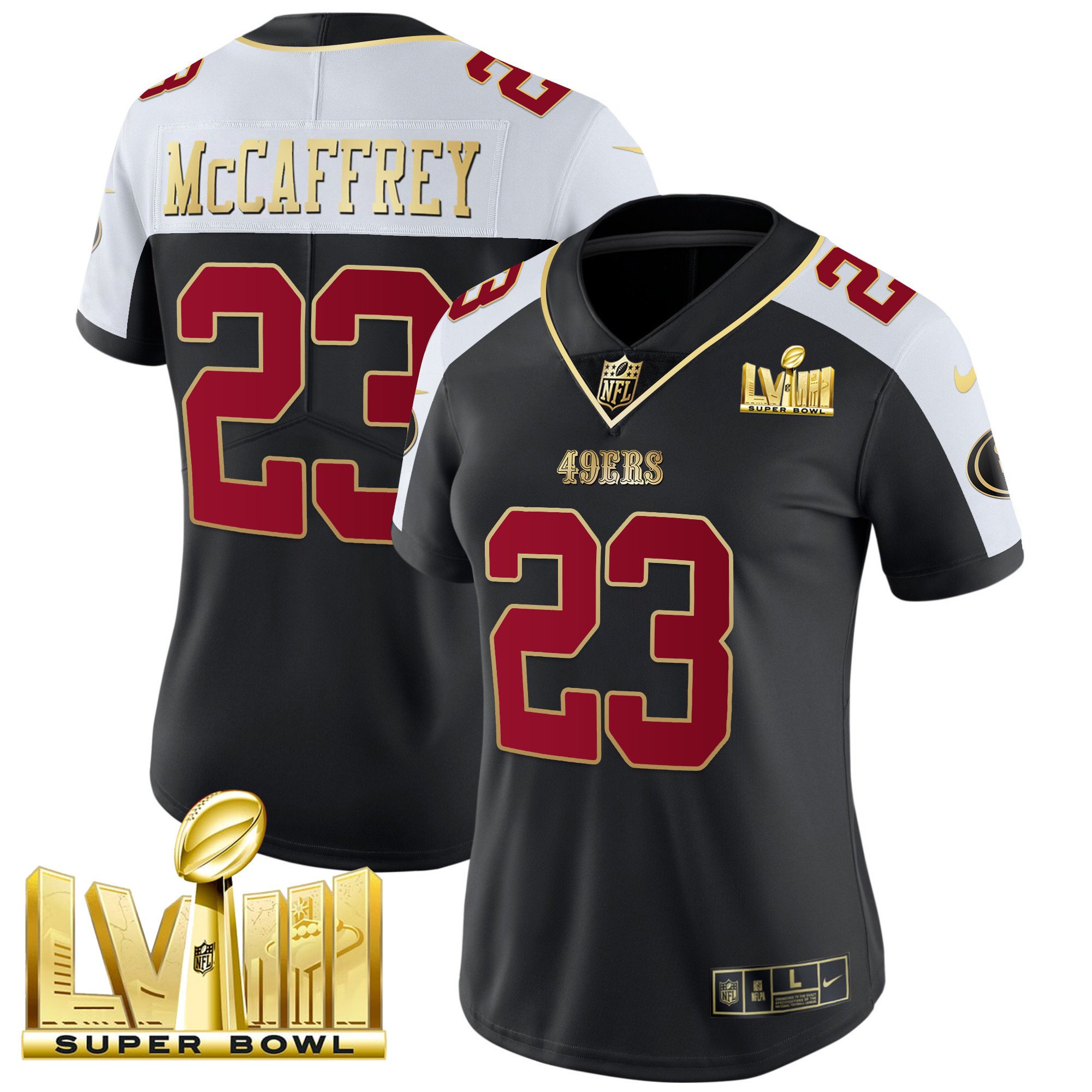 Women’S 49Ers Super Bowl Lviii Gold Patch Vapor Jersey – All Stitched